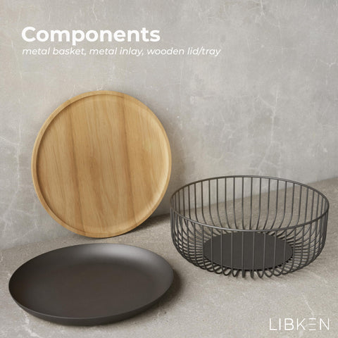 LIBKEN black metal basket with sleek finish for modern kitchen organization.