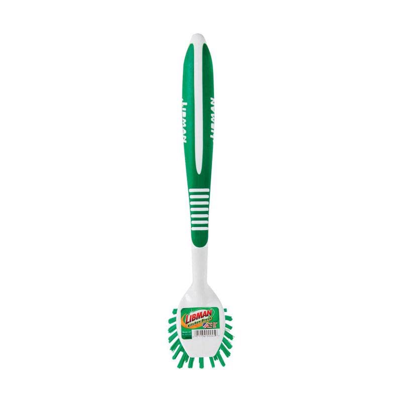 LIBMAN Commercial Kitchen Brush W/Scrapper in use on pots and pans