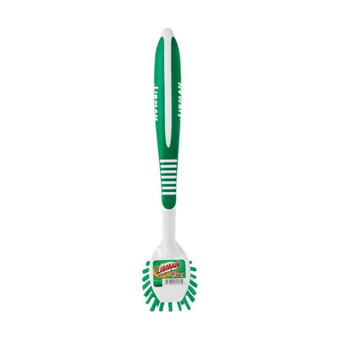 LIBMAN Commercial Kitchen Brush W/Scrapper in use on pots and pans