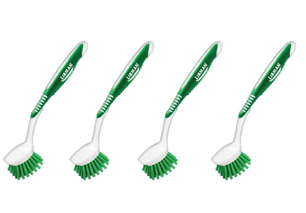 LIBMAN Commercial Kitchen Brush W/Scrapper top view shows sturdy bristles for tough grime