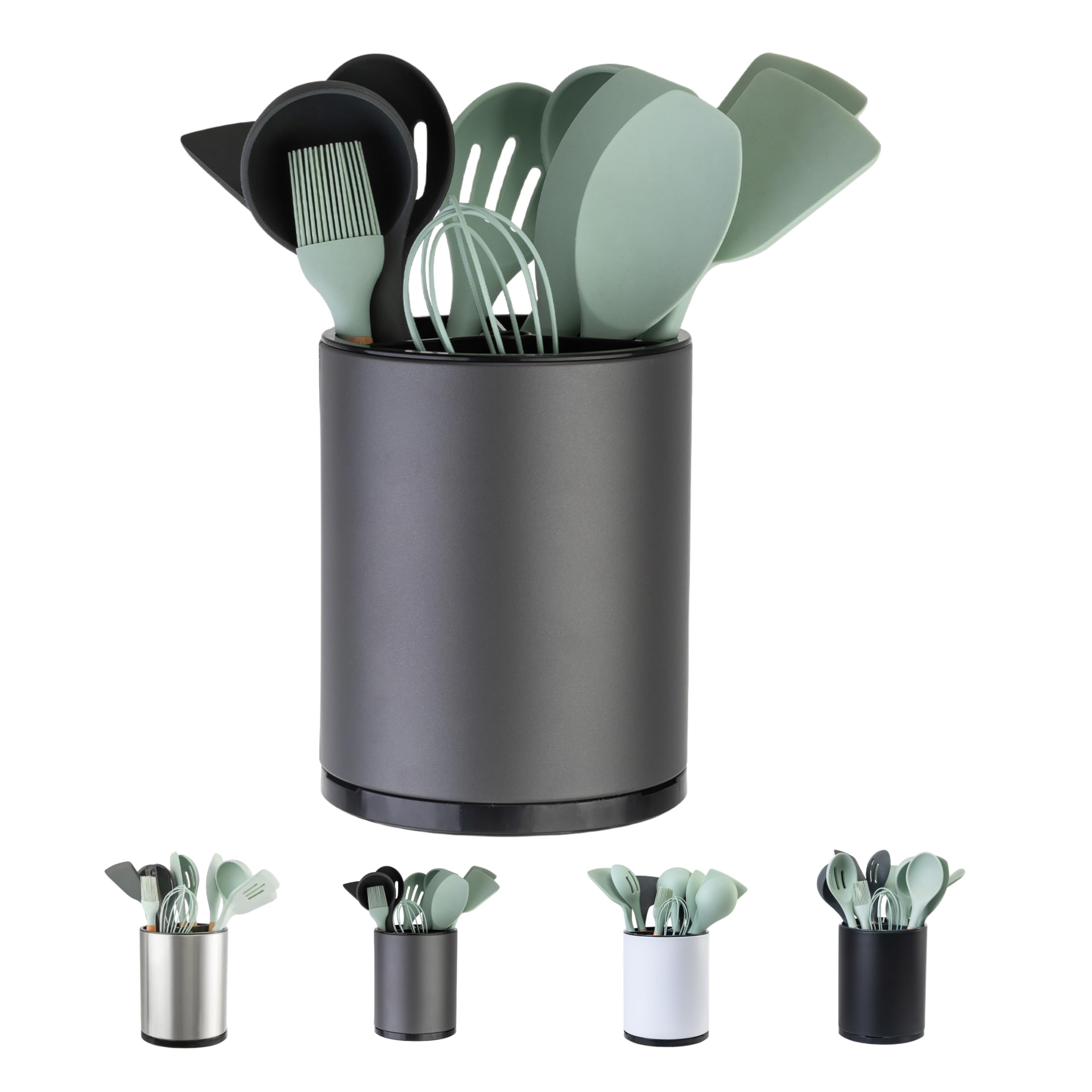 LIBODOUR kitchen utensil holder with 360° rotation keeps tools within easy reach