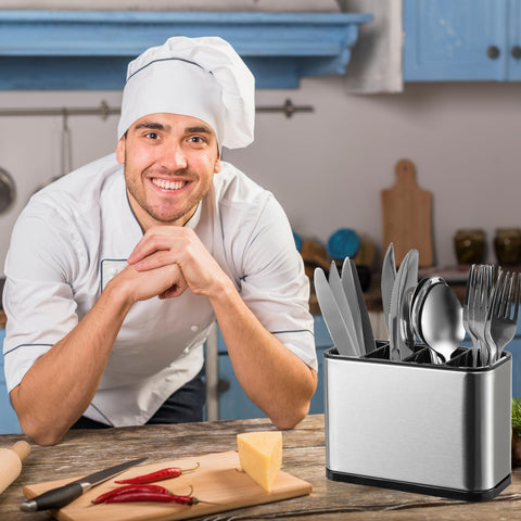 LIBODOUR silverware caddy on the counter enables quick access during meal prep.