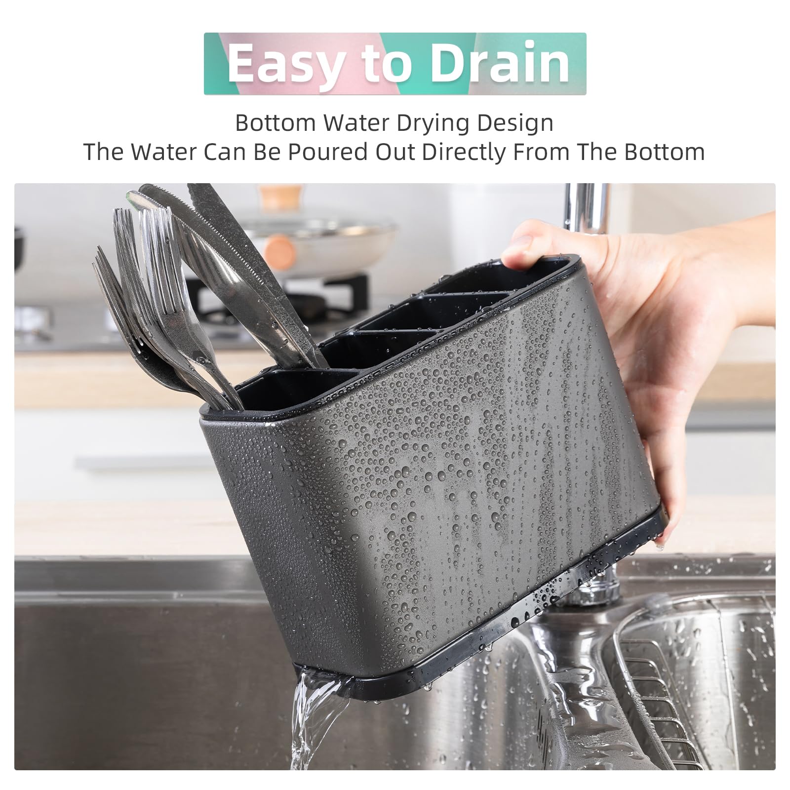 LIBODOUR utensil caddy shows drainage holes for quick drying.
