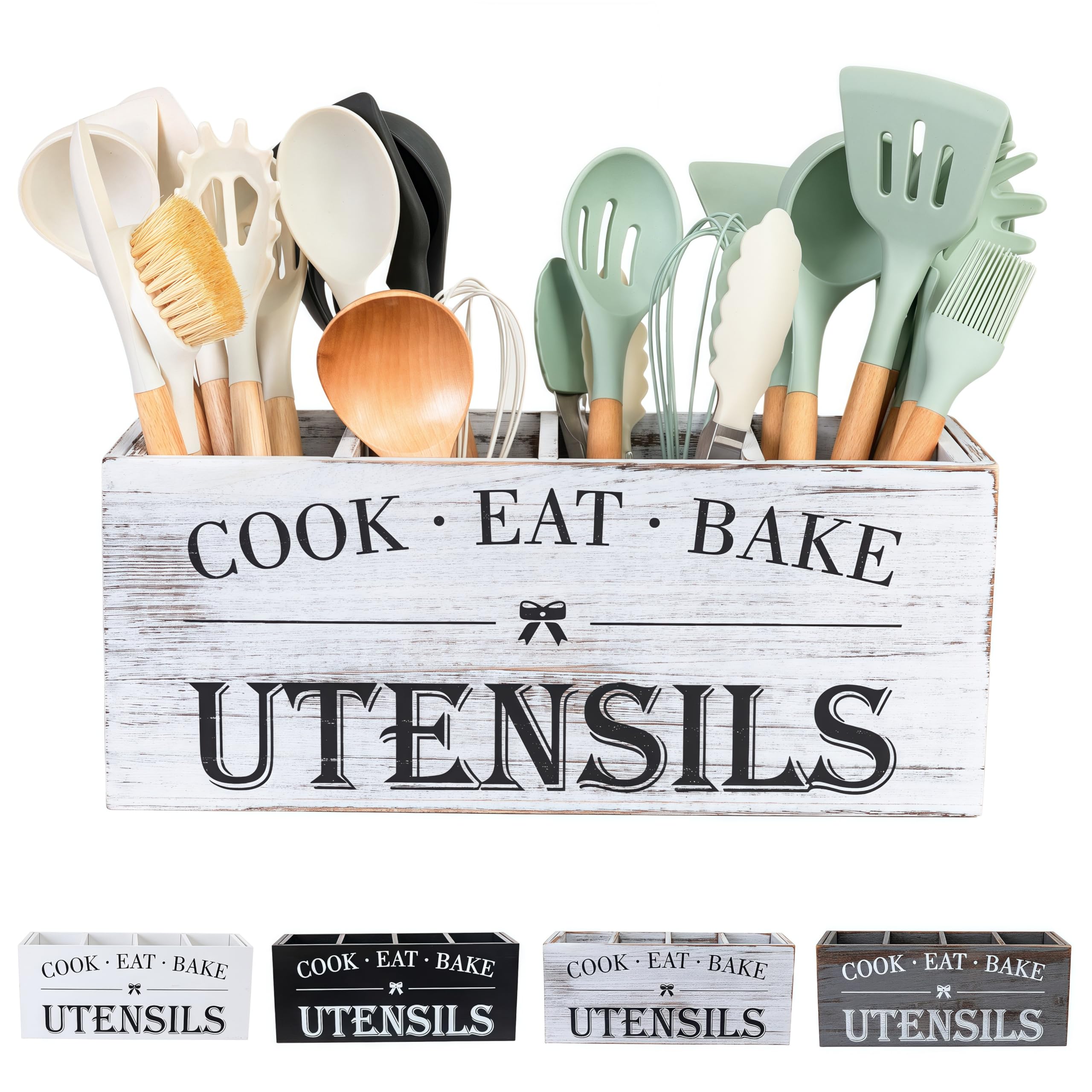 LIBODOUR Utensil Holder with spatula organizer in light white, keeps spatulas neatly at hand.