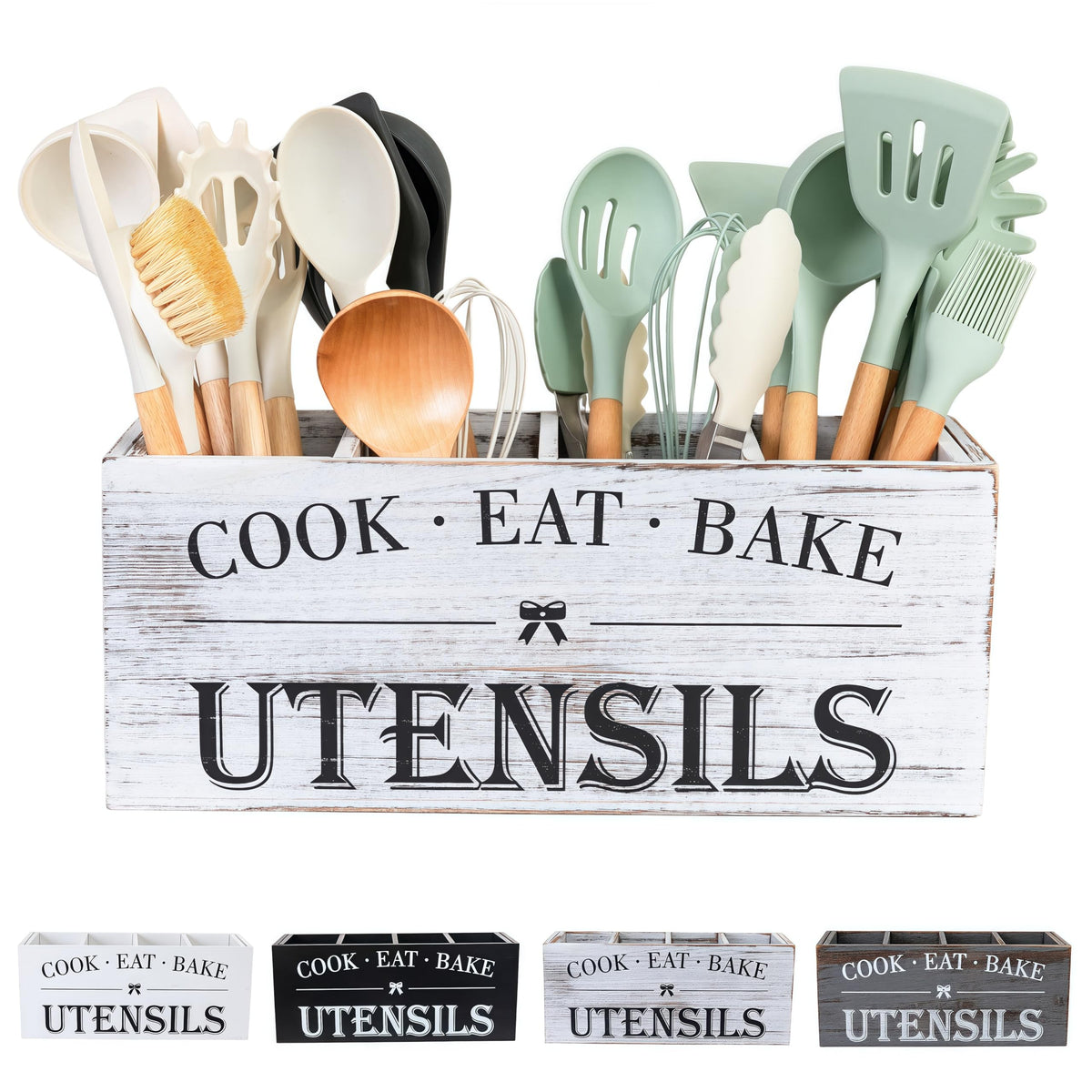LIBODOUR Utensil Holder with spatula organizer in light white, keeps spatulas neatly at hand.