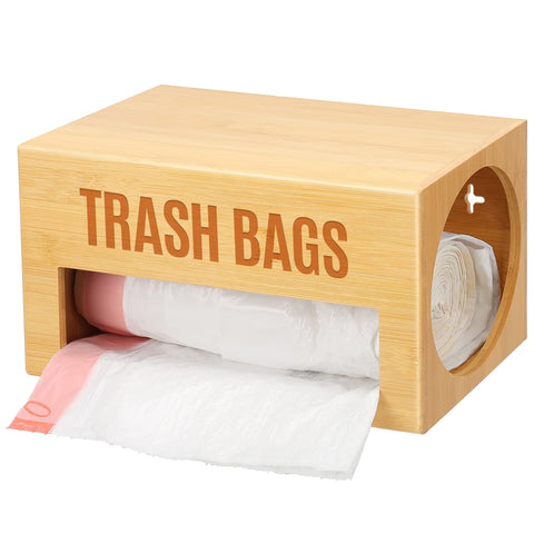 Libreshine bamboo garbage bag dispenser roll holder on a wall for organized storage