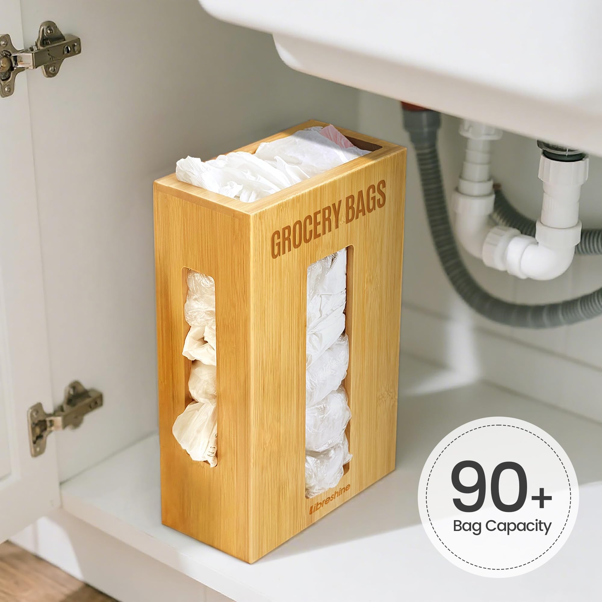 Libreshine large capacity bag organizer in pantry keeps bags tidy.