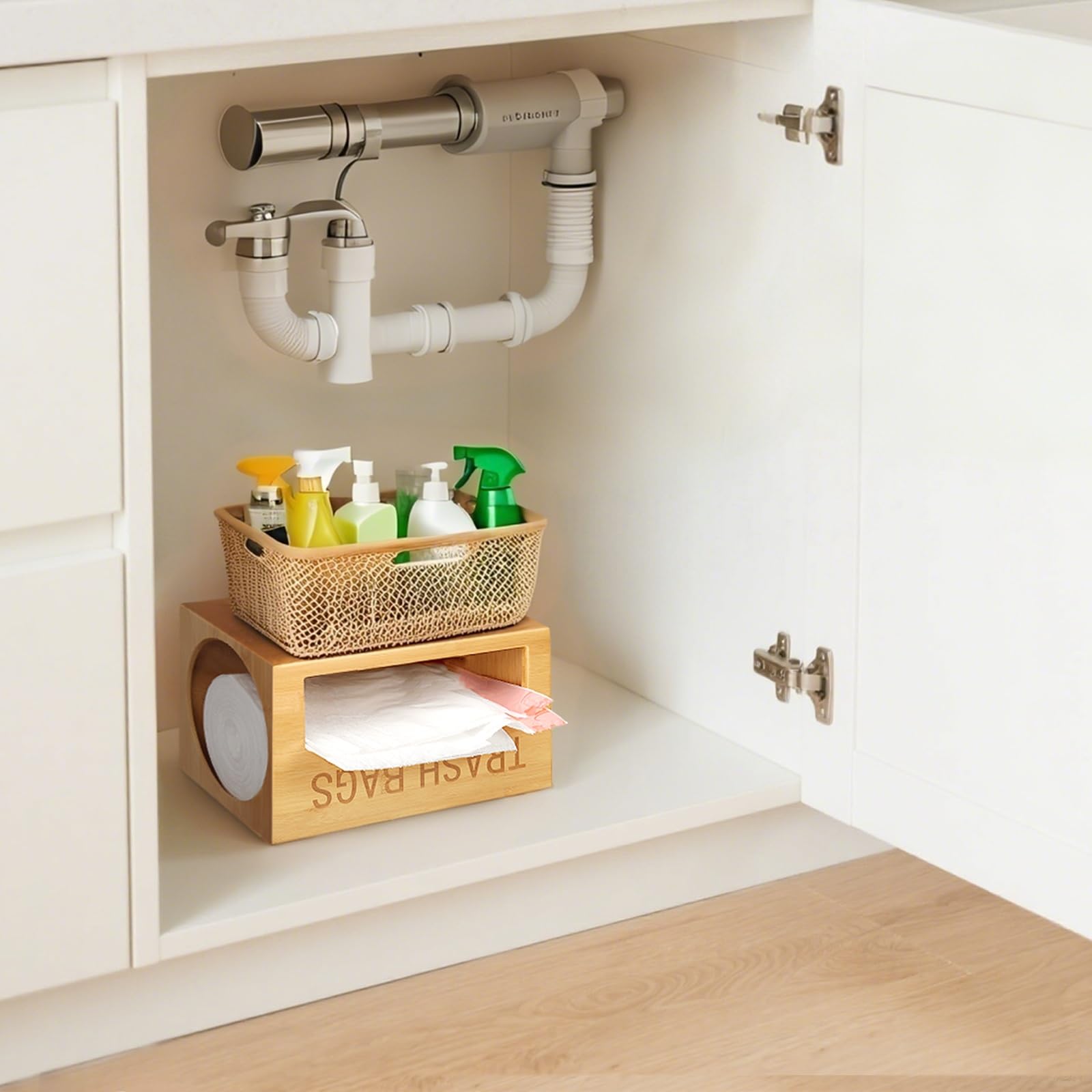 Libreshine wall mount trash bag organizer installed in a kitchen space