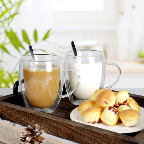 LIBWYS borosilicate heat-resistant glass mugs with handles for easy use.