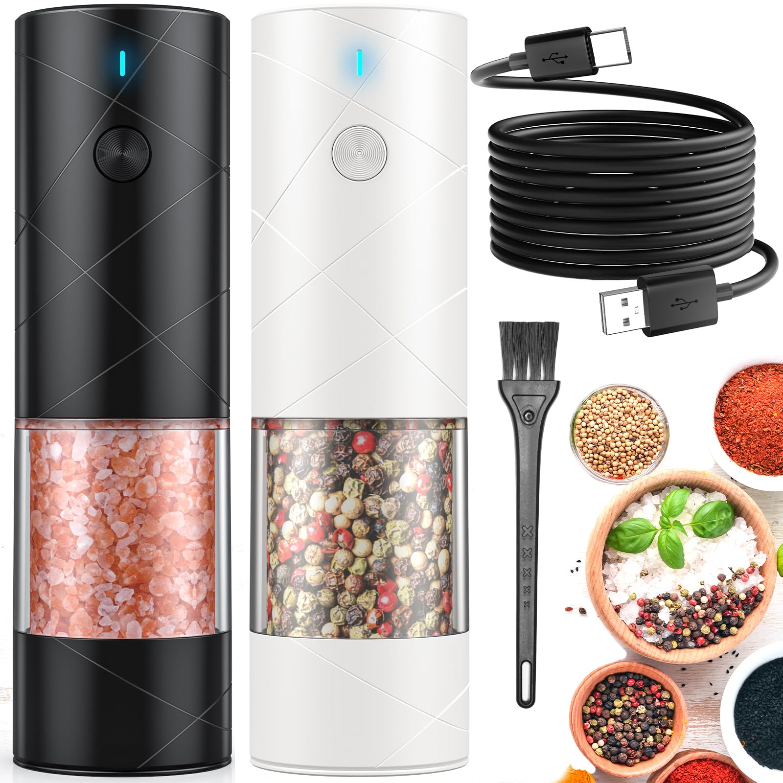 Lidaop electric salt and pepper grinders, front view for quick seasoning