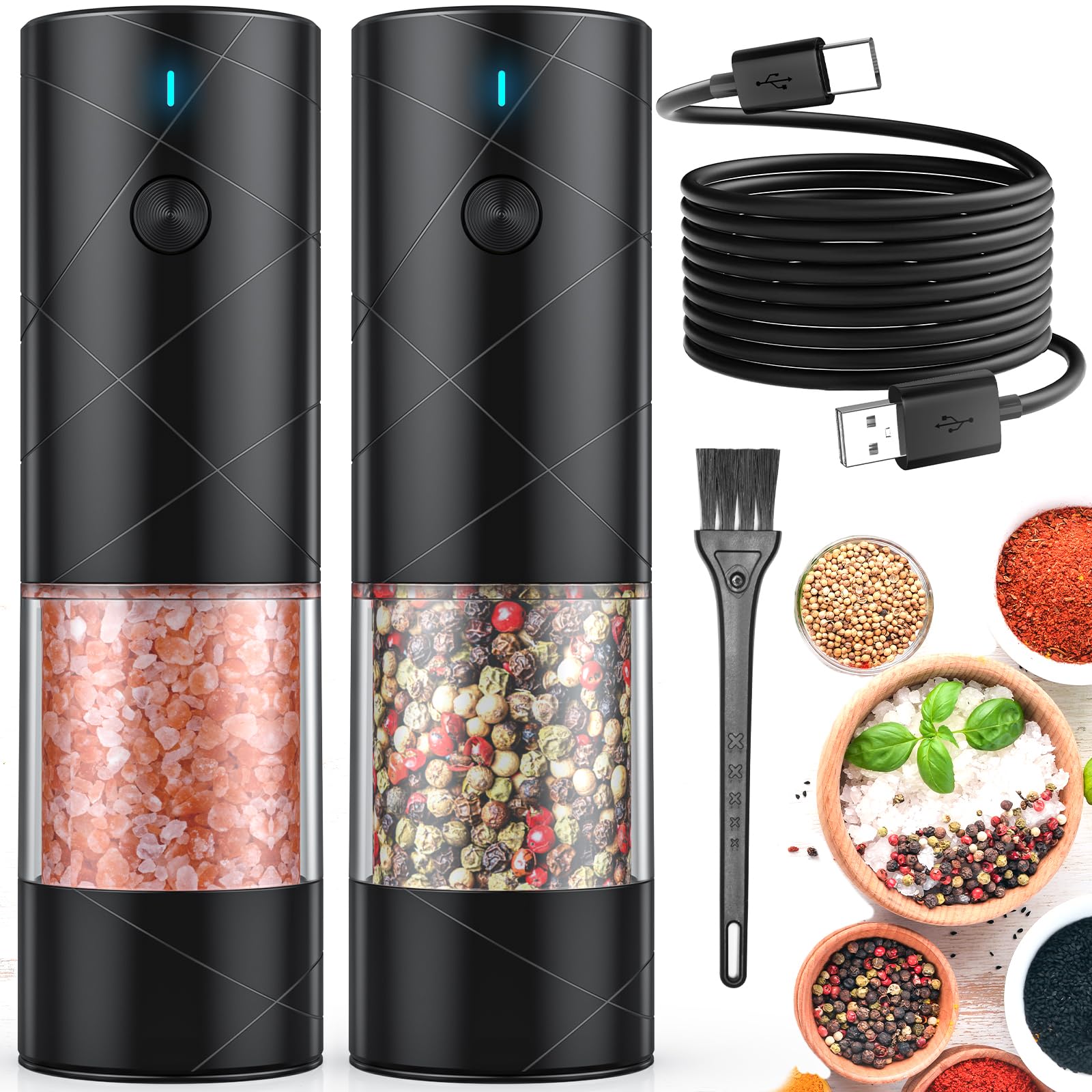 Lidaop electric salt and pepper grinders in a kitchen setting for precise seasoning