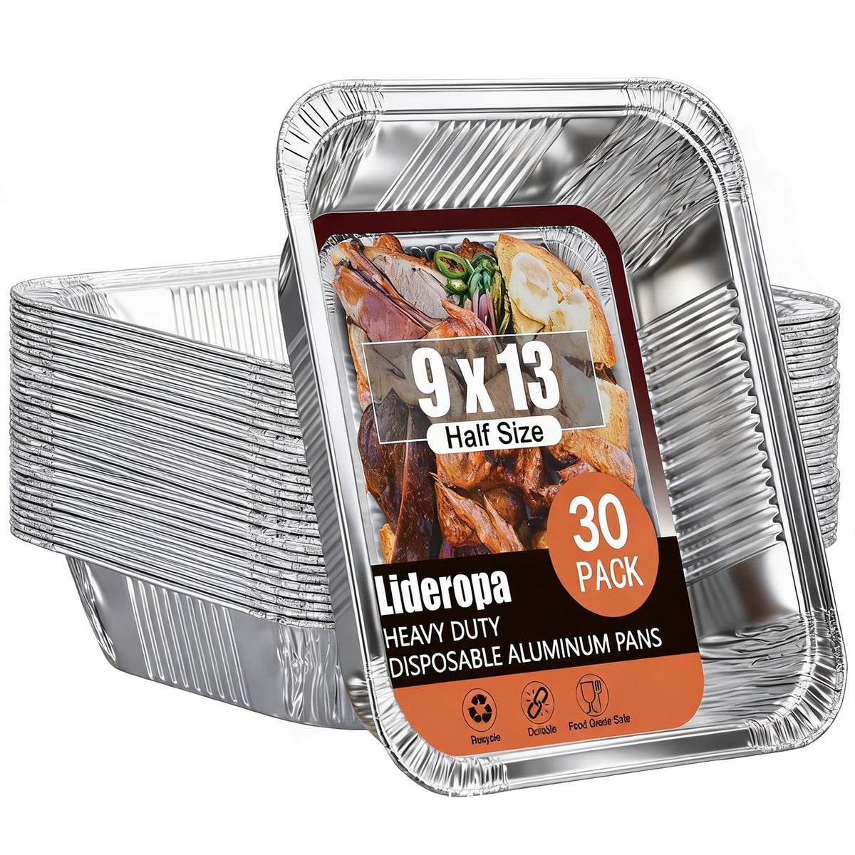 Lideropa 9x13 aluminum pan, sturdy and leak-proof for lasagna and meals.