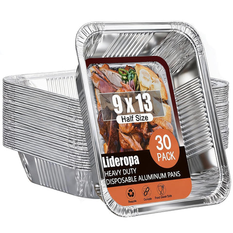 Lideropa 9x13 aluminum pan, sturdy and leak-proof for lasagna and meals.