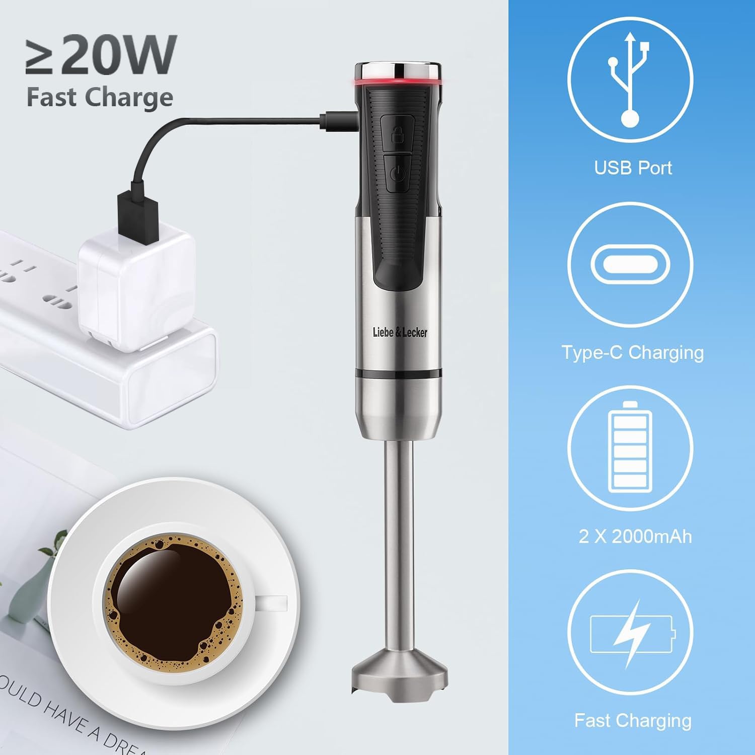 Liebe&Lecker USB-C quick charging for fast, cordless use.