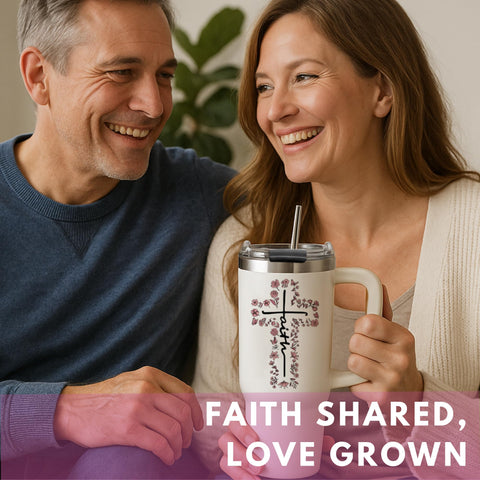 LIERIE8888 Faith Tumbler with handle side view highlights easy carrying on the go.