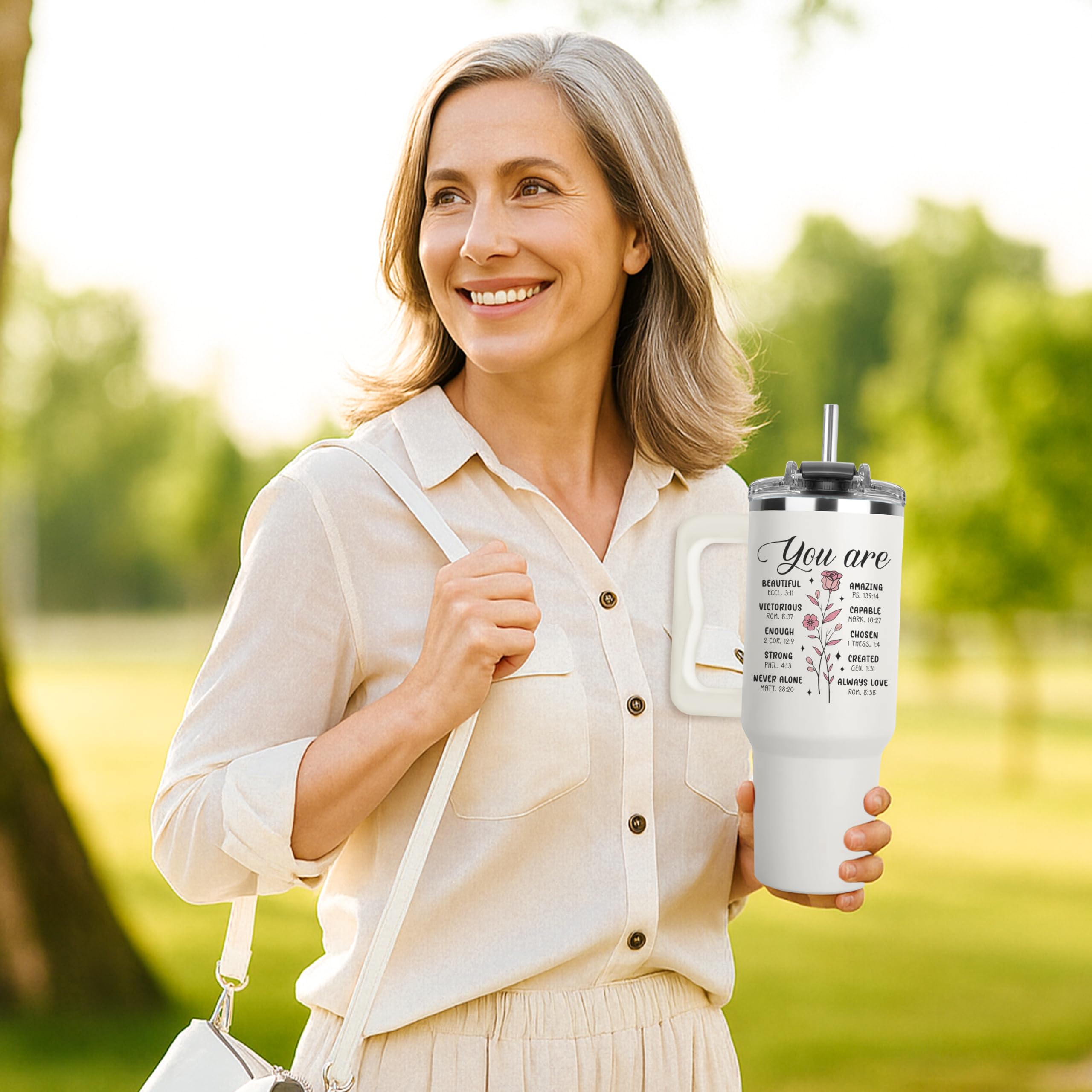 LIERIE8888 Faith Tumbler held in hand conveys faith-inspired daily ritual.