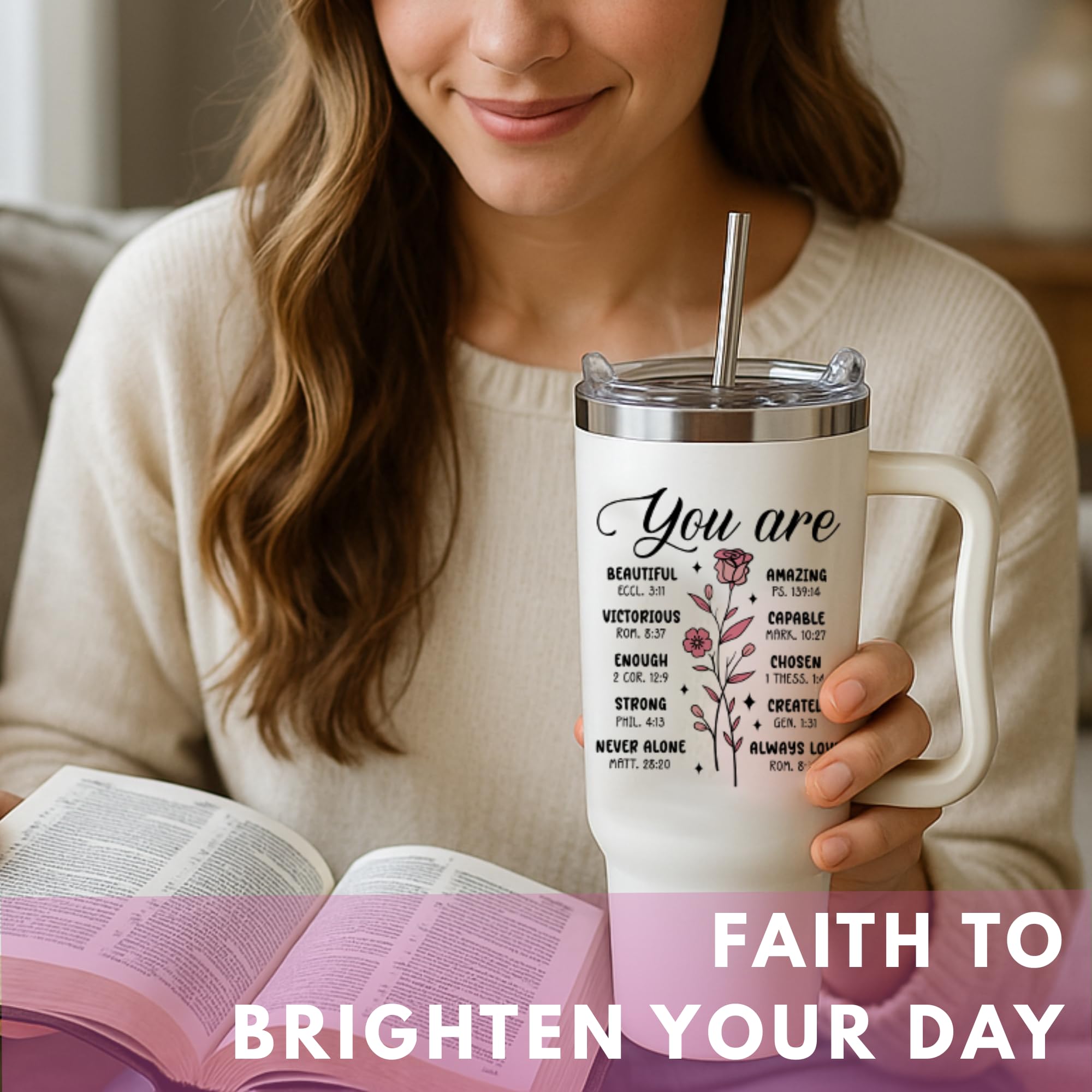 LIERIE8888 Faith Tumbler in use by mom emphasizes versatile everyday use.