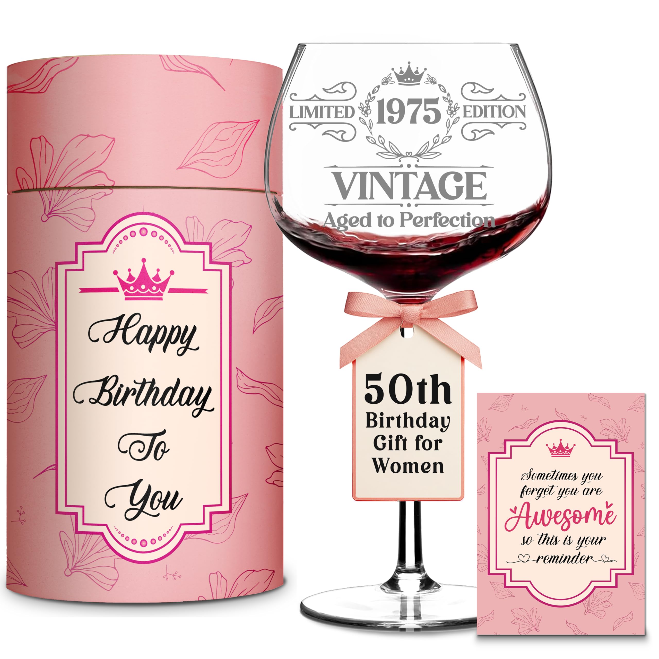 LIERIE8888 vintage engraved wine glass front view for 50th birthday toasts