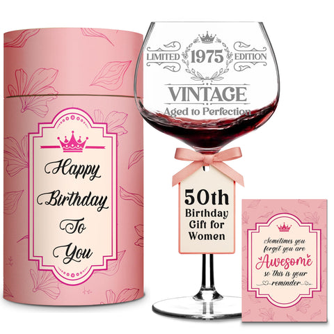 LIERIE8888 vintage engraved wine glass front view for 50th birthday toasts