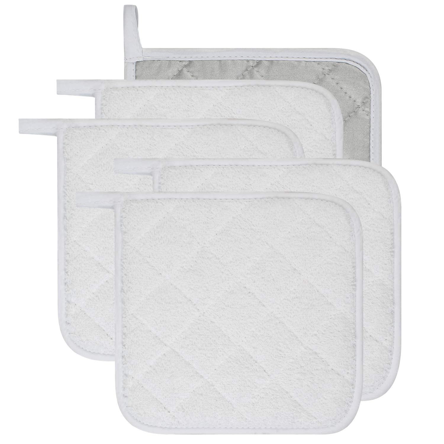 Lifaith pot holder set of 5 white 7x7 inches for safe oven handling