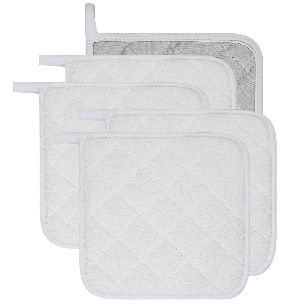 Lifaith pot holder set of 5 white 7x7 inches for safe oven handling