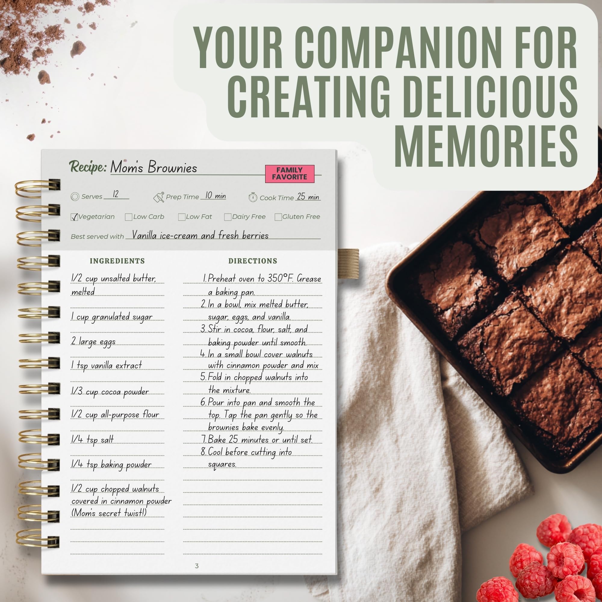 Life & Apples durable spiral-bound notebook ensures long-lasting recipe collection.