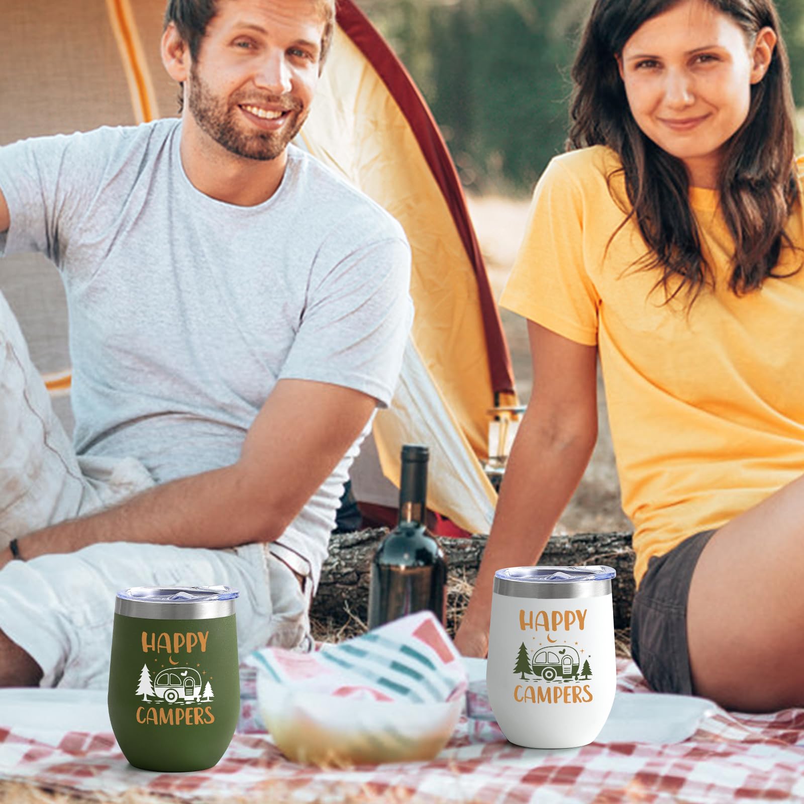 Lifecapido army green 12oz insulated wine tumbler close-up for outdoor use