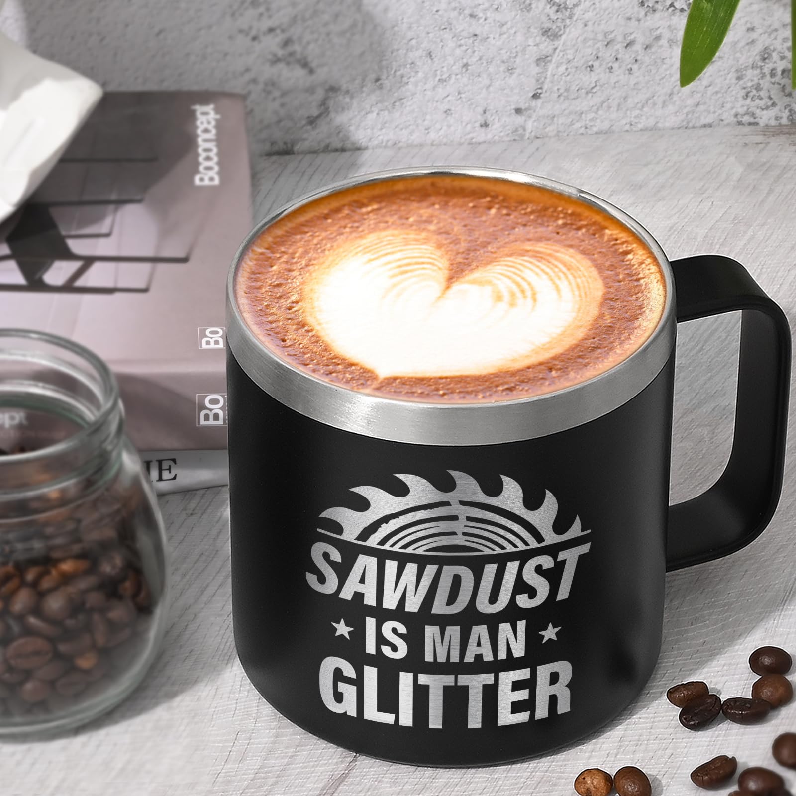 Lifecapido 14oz mug used for coffee or water at a desk.