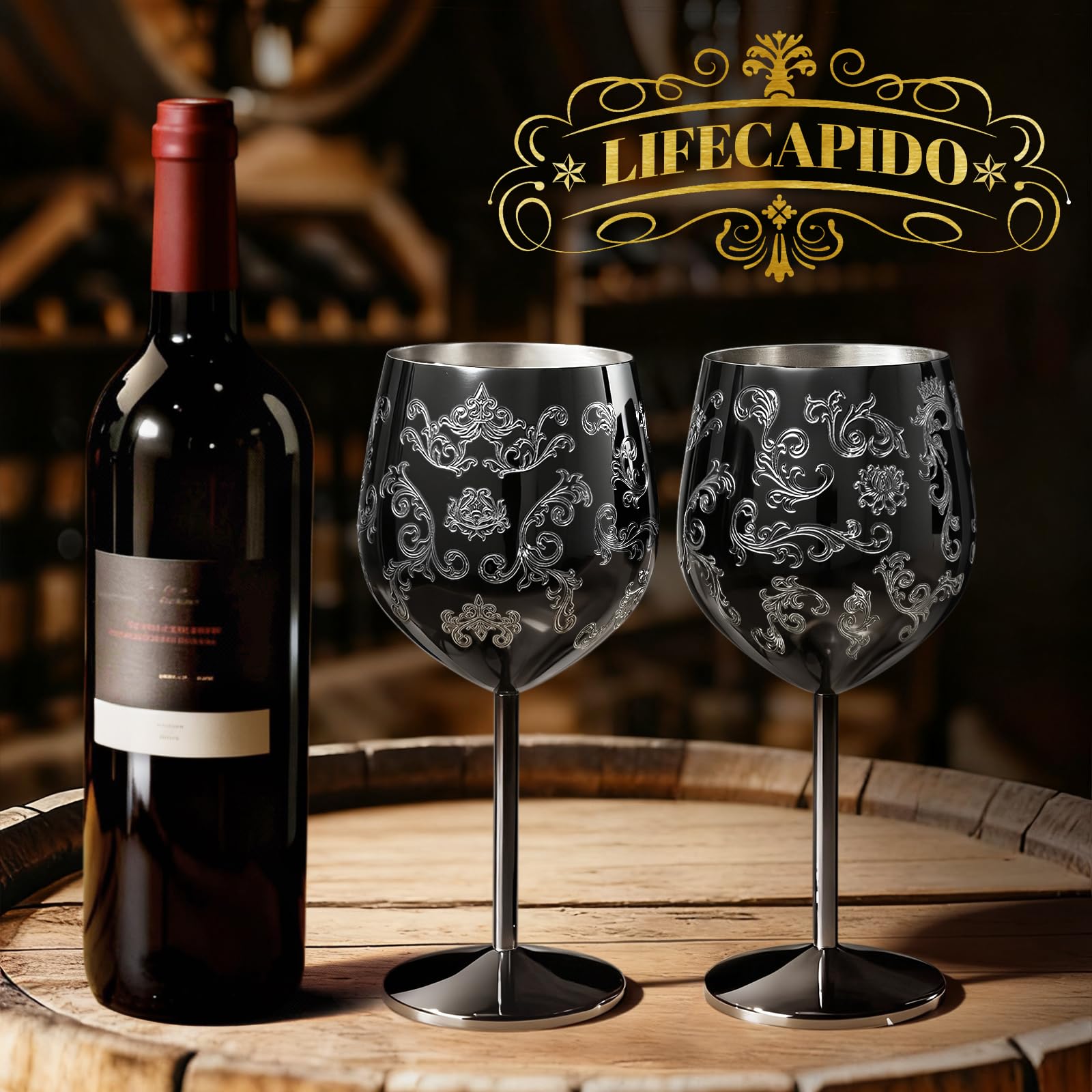 Lifecapido baroque engraving wine glass with etched pattern for elegant entertaining.