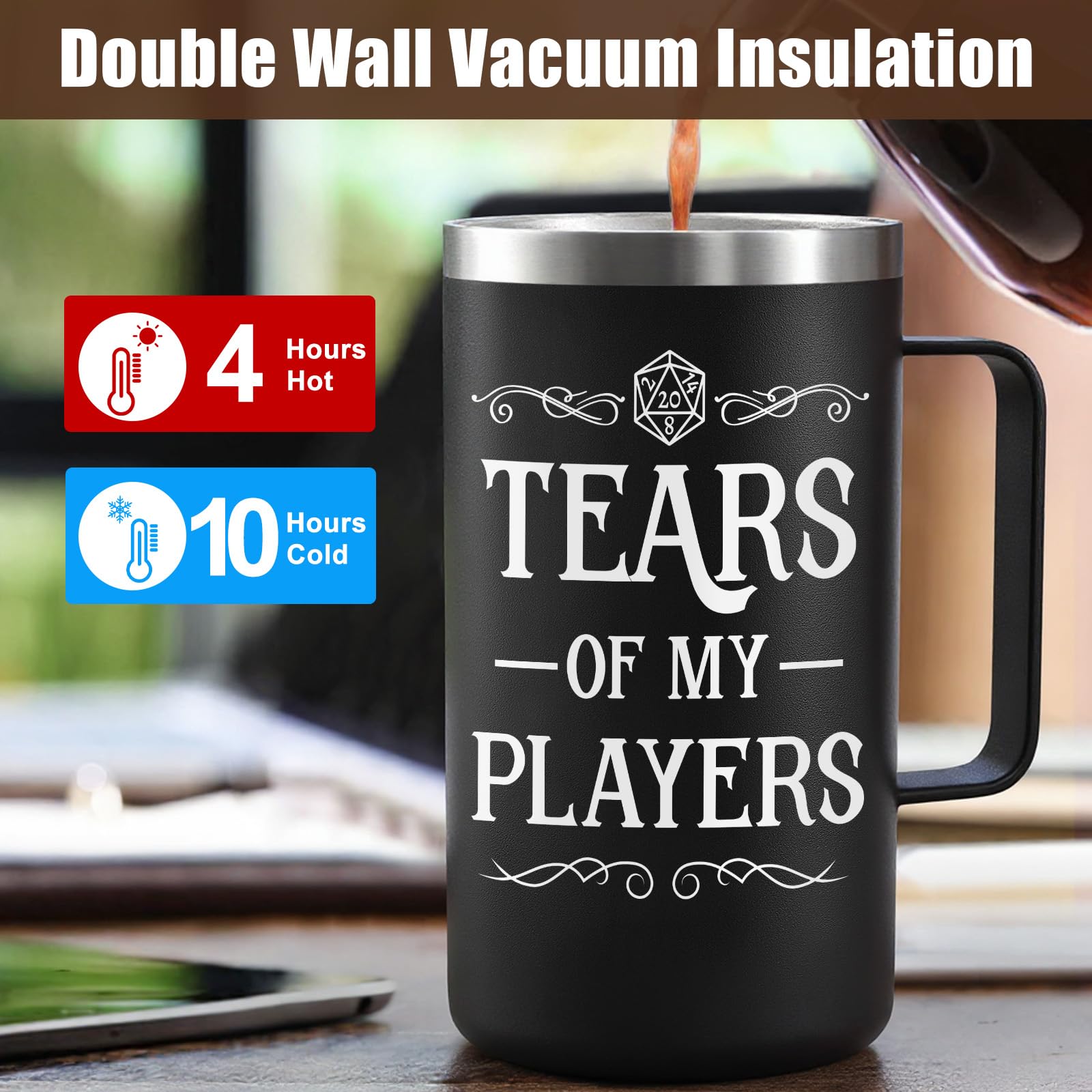 Lifecapido 20oz insulated mug for long campaigns and travel.