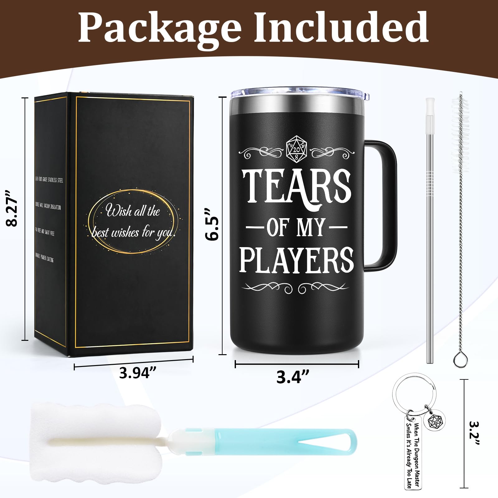 Lifecapido mug accessories set includes lid, straw, brushes, and keychain.