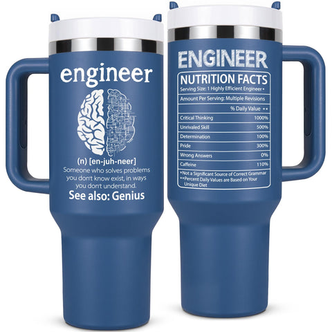 Lifecapido Engineer Nutrition Facts 40oz tumbler blue front view for daily durable use