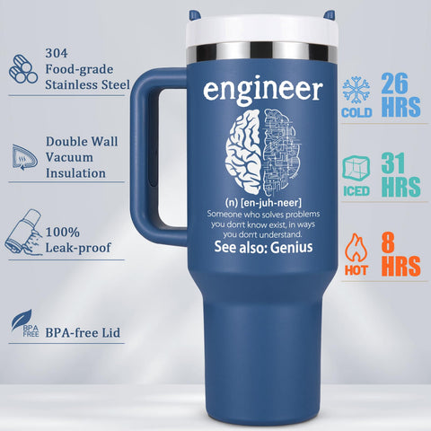 Lifecapido Engineer Nutrition Facts 40oz tumbler blue stainless steel highlights premium materials