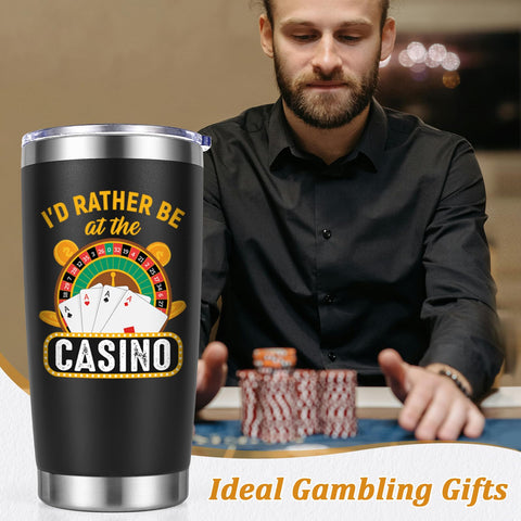 Lifecapido gambling gifts tumbler featuring I'd Rather Be at the Casino design for gifting.