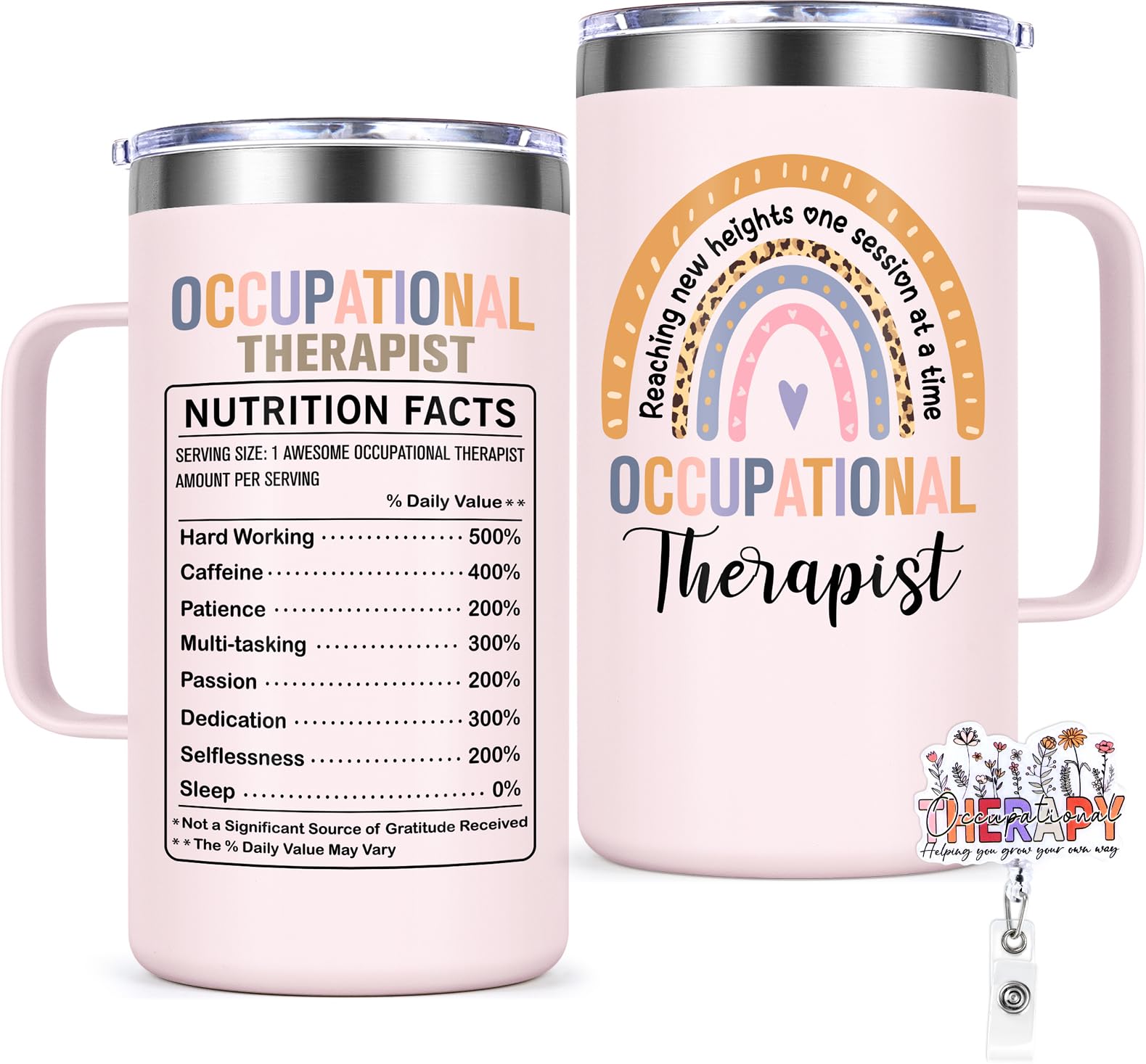 Lifecapido 20oz OT mug with badge reel, ideal office gift for therapists