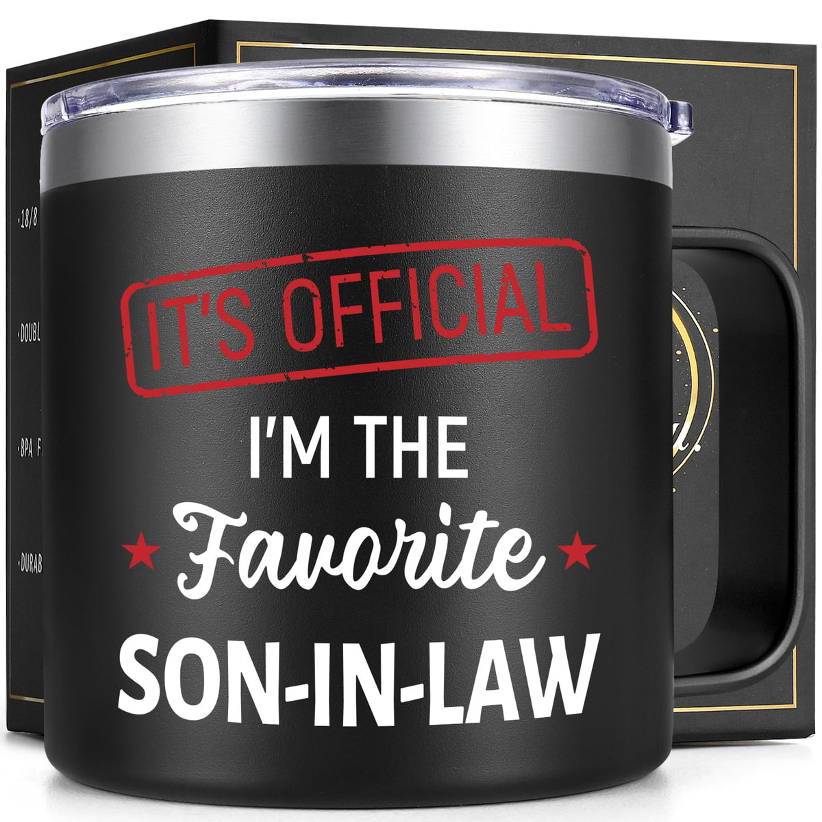Lifecapido Son In Law mug with lid preserves heat and cold.