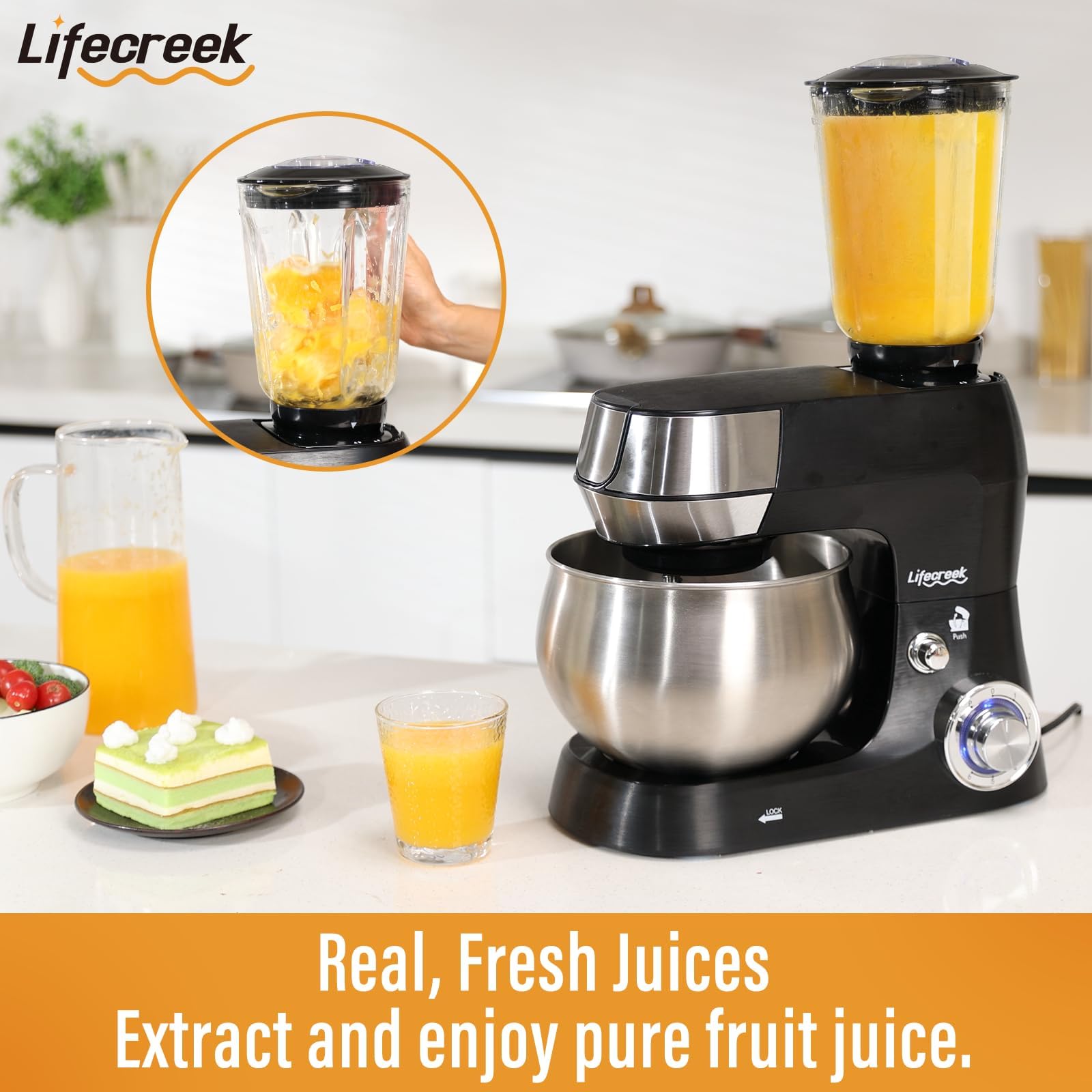 LIFECREEK 5L juicer bowl for efficient, large-quantity juicing