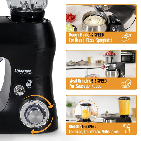 LIFECREEK tilt-head design allows easy bowl and accessory changes