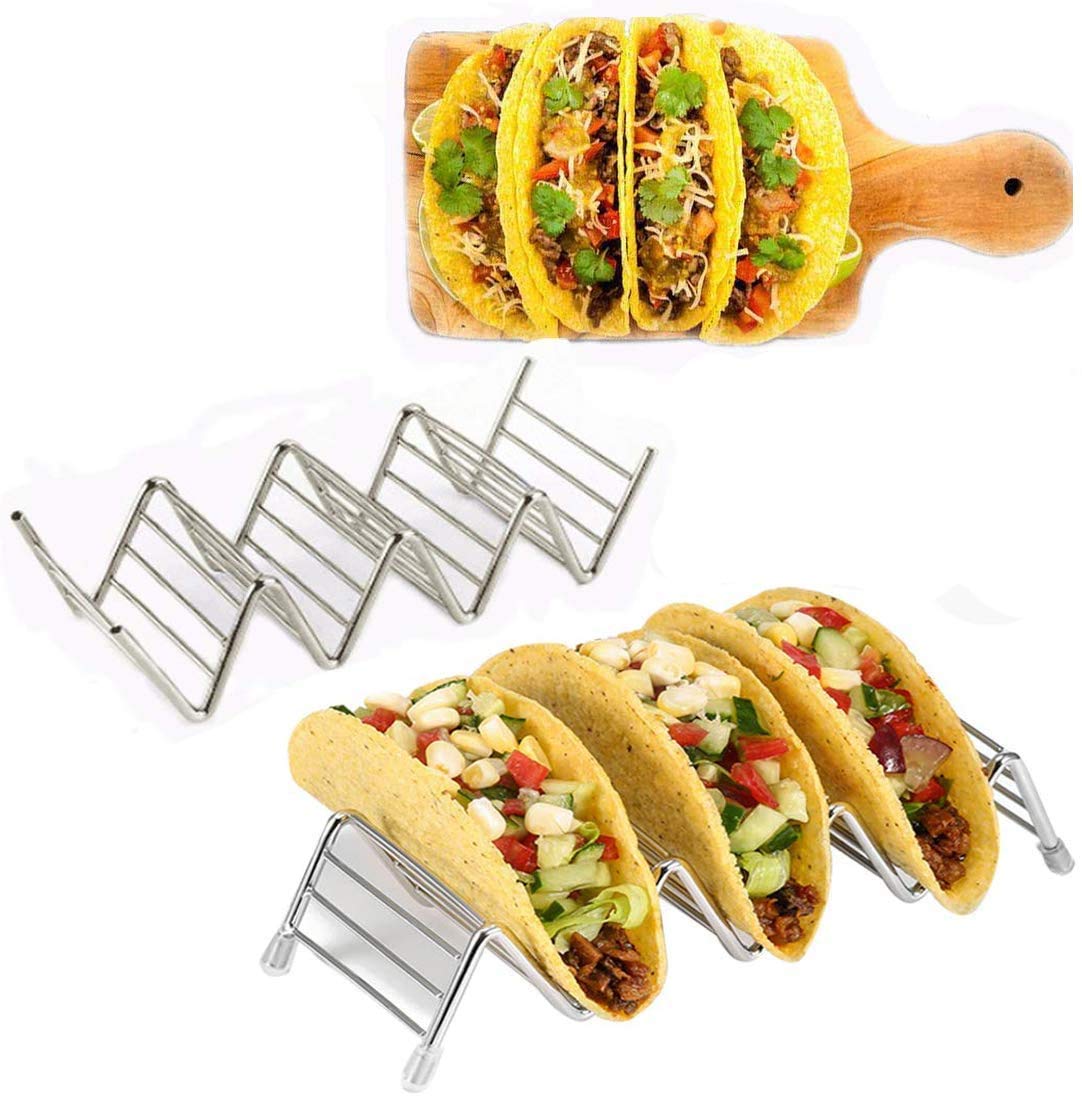 LifeEase taco holder stand on table keeps tacos upright for tidy serving.