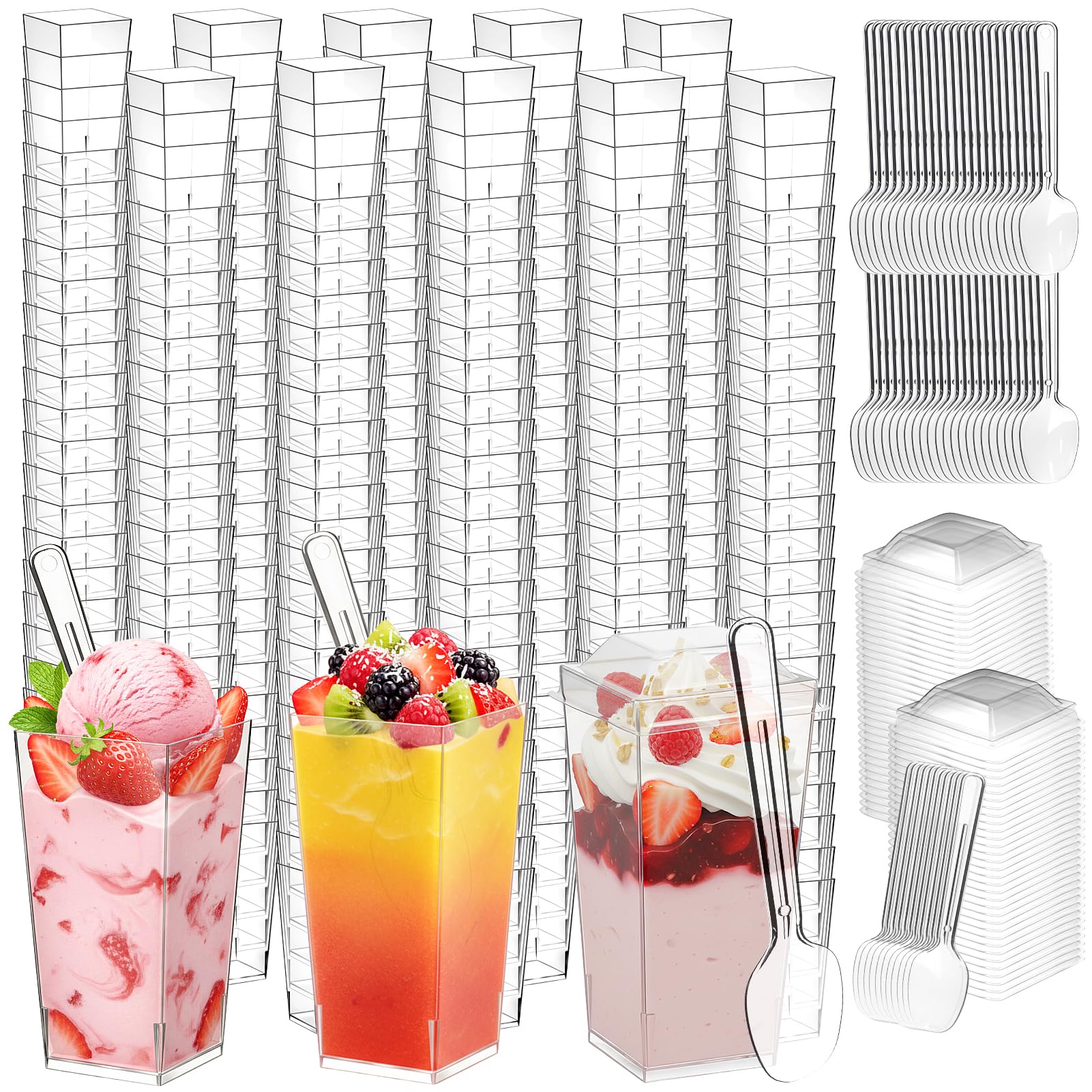 LifeIdeas 3oz square dessert cups with lids and spoons for organized party servings.