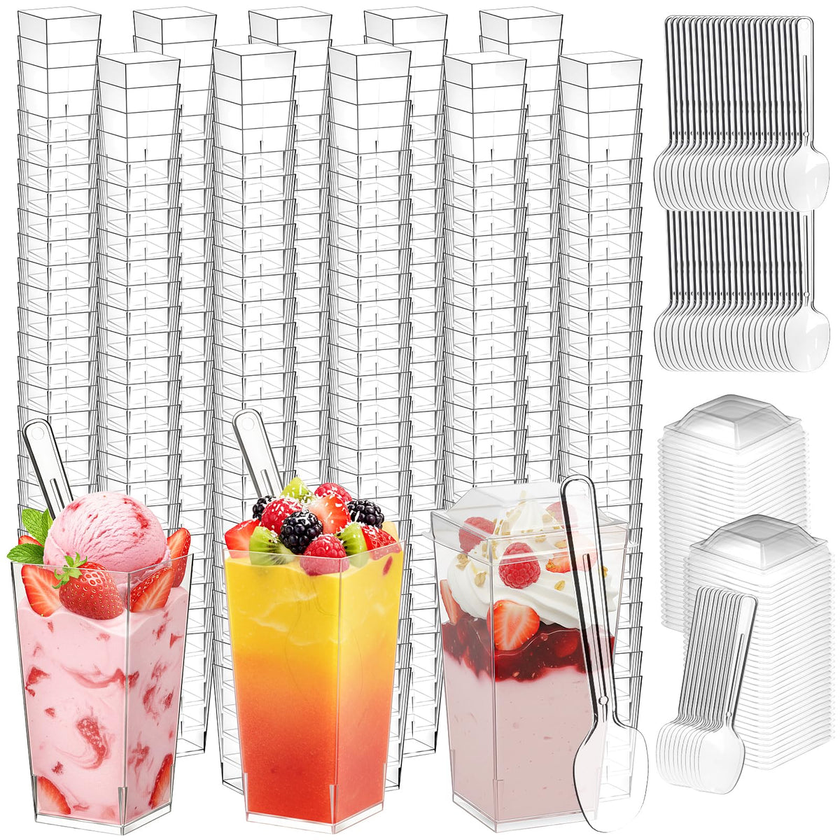 LifeIdeas 3oz square dessert cups with lids and spoons for organized party servings.