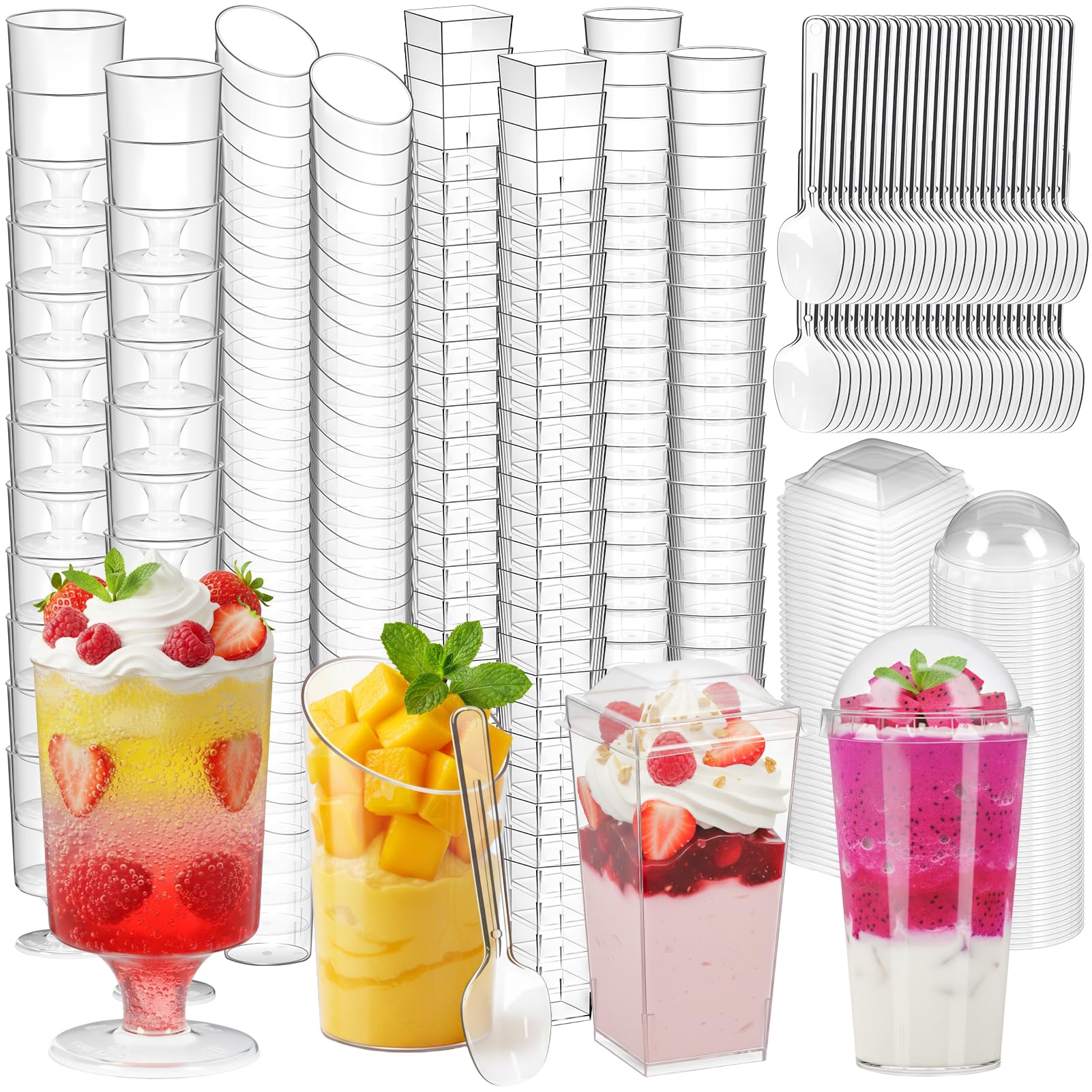 LifeIdeas mini dessert cups with lids and spoons on display for party prep