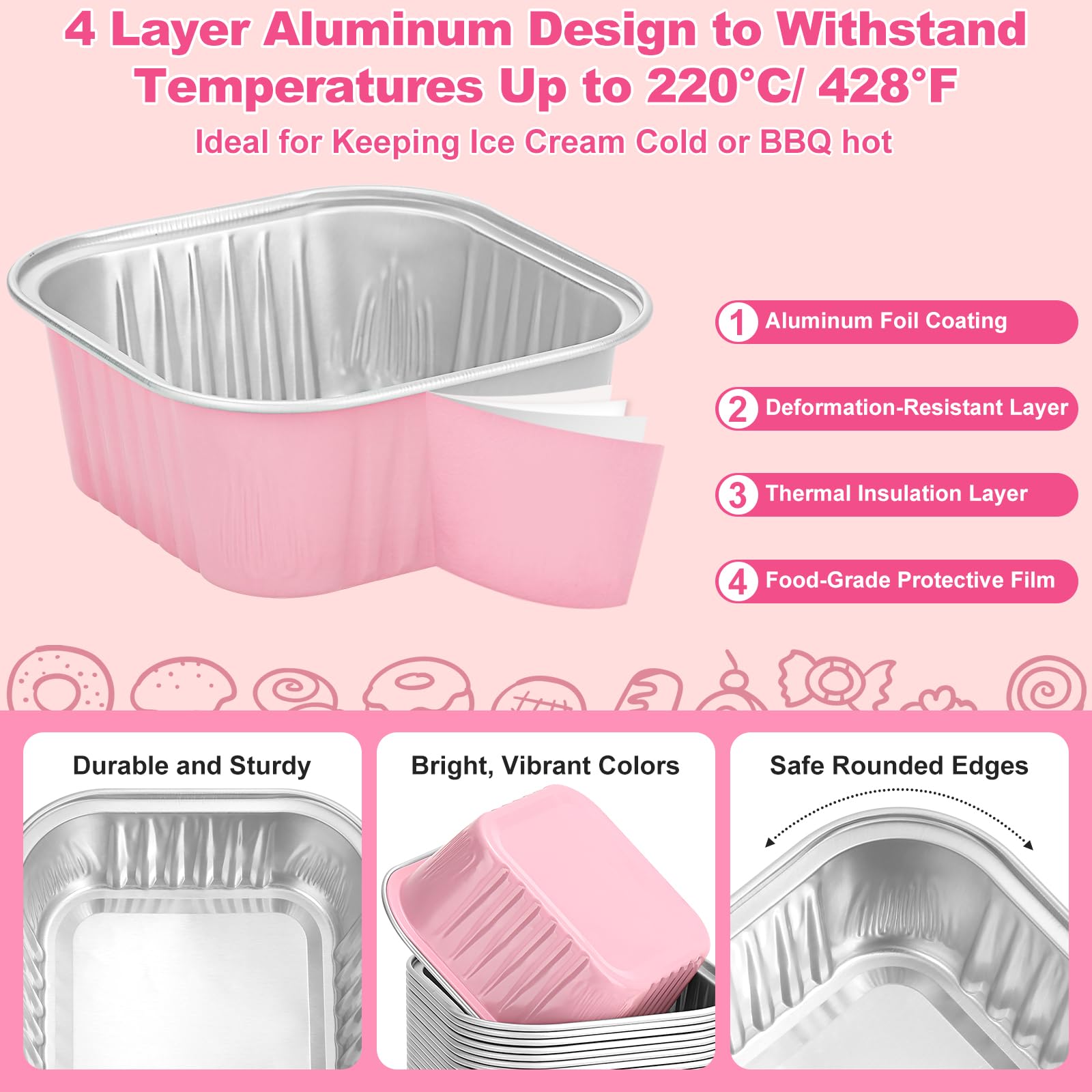 LifeisLuck pink aluminum foil pans are oven and freezer safe