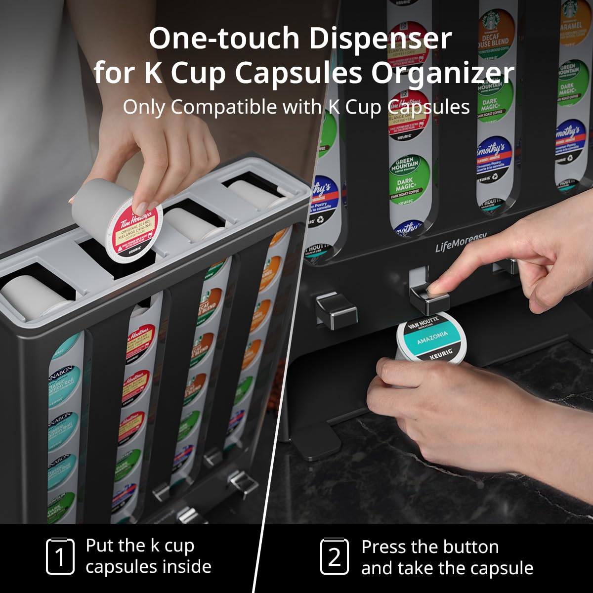 LifeMoreasy 28-pod storage stand neatly organizes pods for clutter-free countertops.
