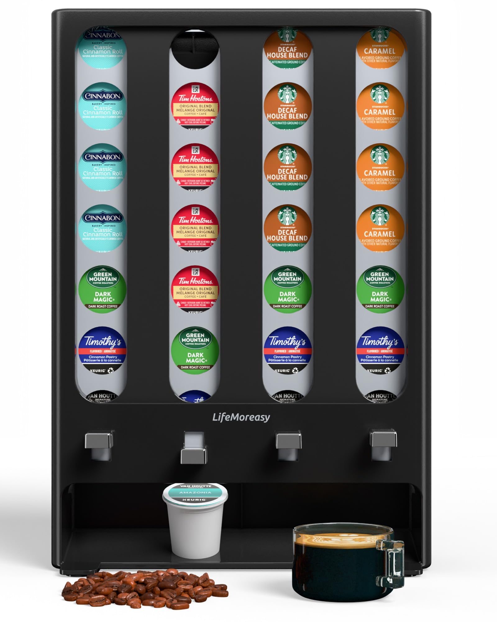 LifeMoreasy K Cup Holder front view with vending-style access for quick office mornings.