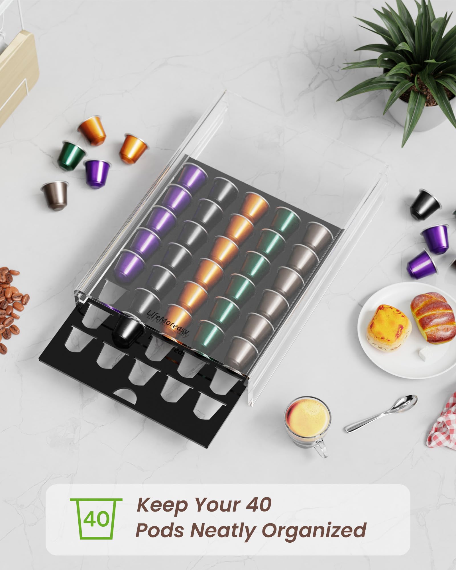 LifeMoreasy compact design saves counter space beside your coffee machine