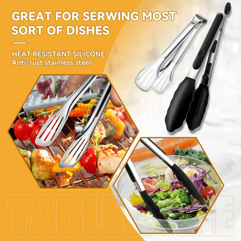 LifeMusican silicone-tipped tongs protect delicate foods during service.