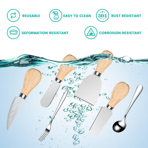 LifeMusican stainless-steel cheese knife set close-up showing durable blades.