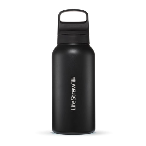LifeStraw Go bottle front view, durable travel companion with on-the-go filtration.
