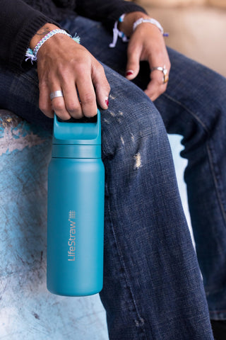 LifeStraw Go membrane filter targets bacteria and parasites for cleaner drinking water.